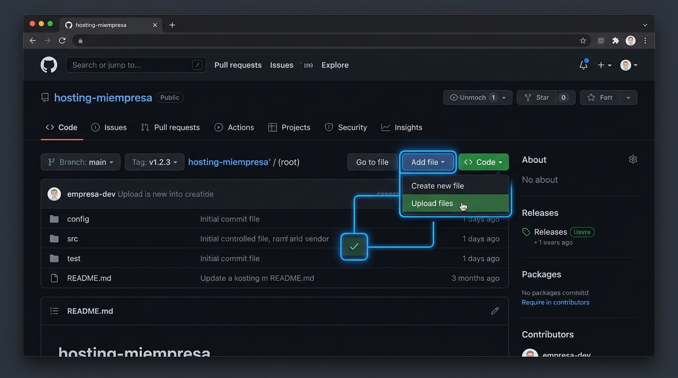 Pantalla de Subida de Archivos en GitHub